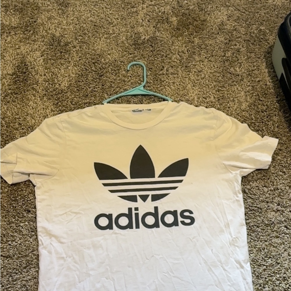 Adidas White Tee with Black Trefoil Logo Approx L - Picture 6 of 6
